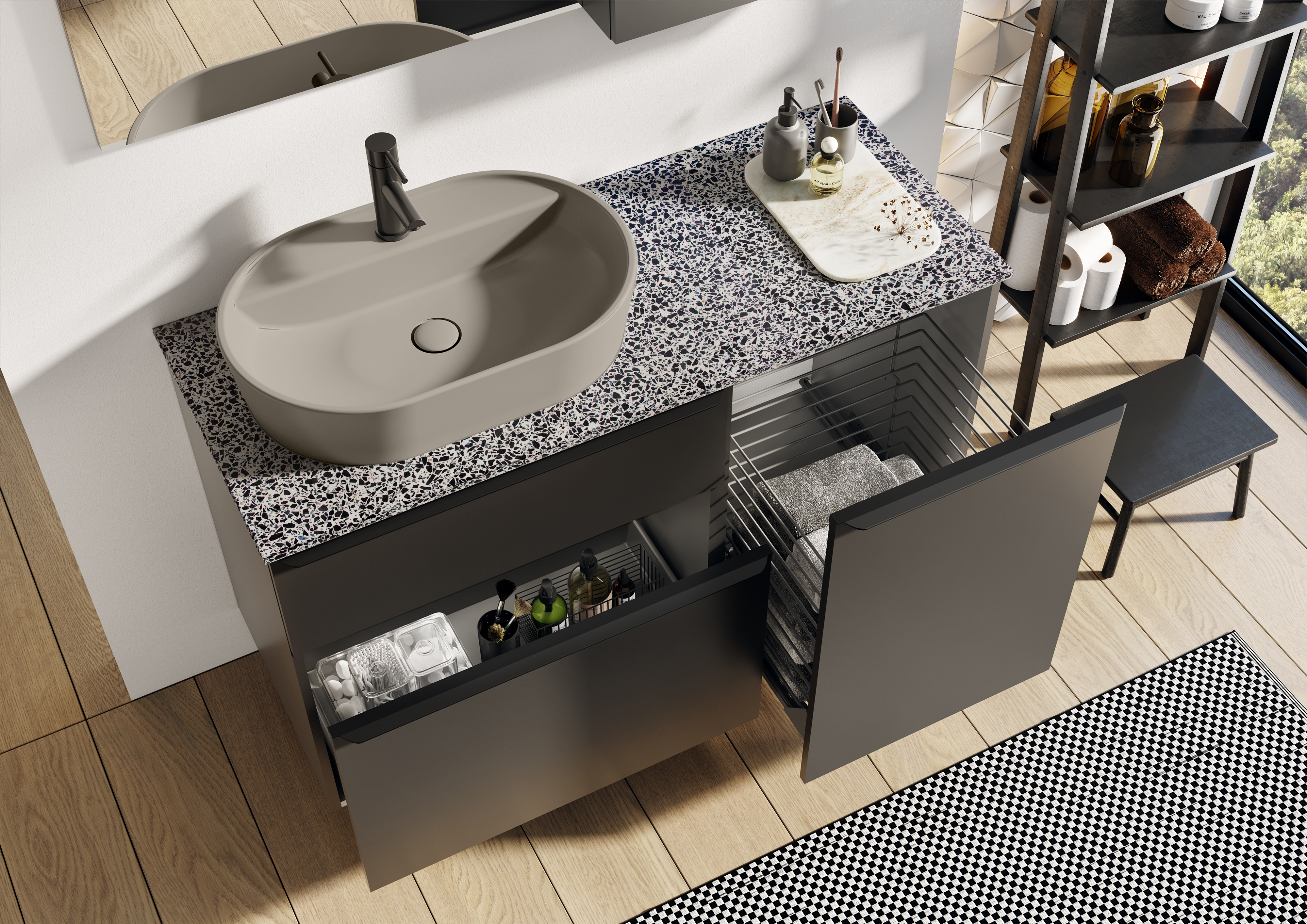 Elita Babette umywalka 62x41,2 cm owalna nablatowa fume matt RE040620017020