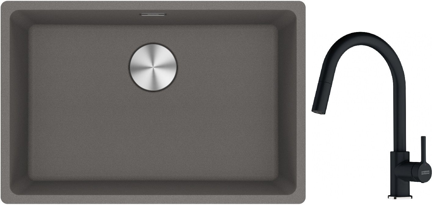 Franke Maris MRG 110-62 zlewozmywak 62x40 cm Fragranite kamienny szary z baterią kuchenną Lina onyx (1250687258, 1150626055)
