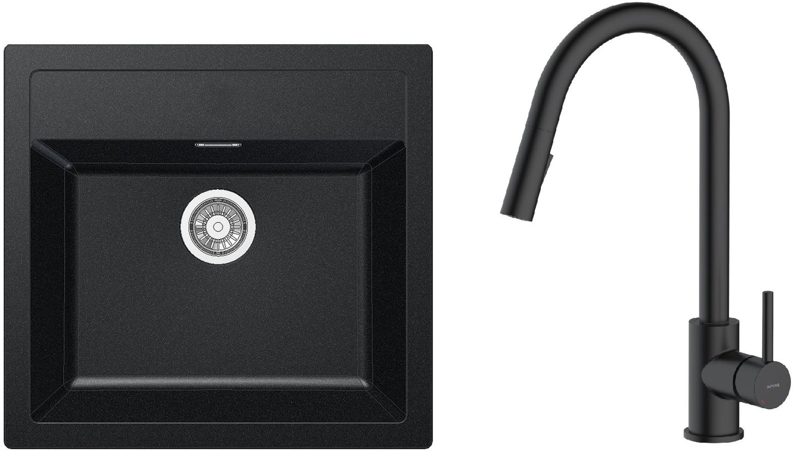 Zestaw Franke Sirius SID 610 zlewozmywak 56x53 cm z baterią kuchenną Oltens Litla onyx/czarny mat (1140205049, 35204300) - Wysyłka w 24h