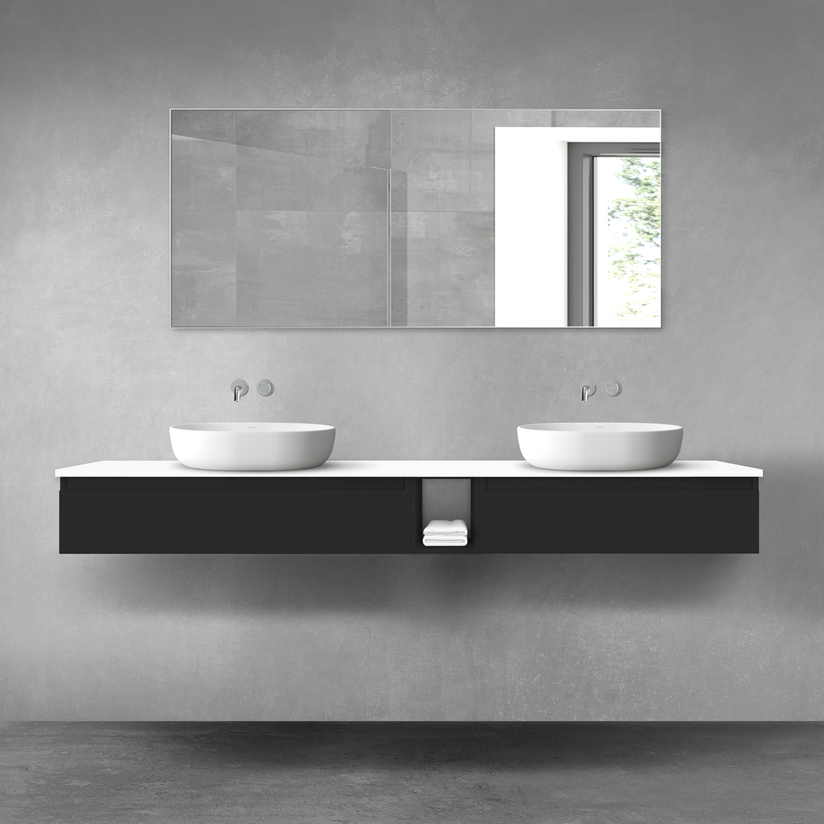 Oltens Vernal zestaw mebli łazienkowych 200 cm z blatem czarny mat/biały połysk 68663300 - Wysyłka w 24h