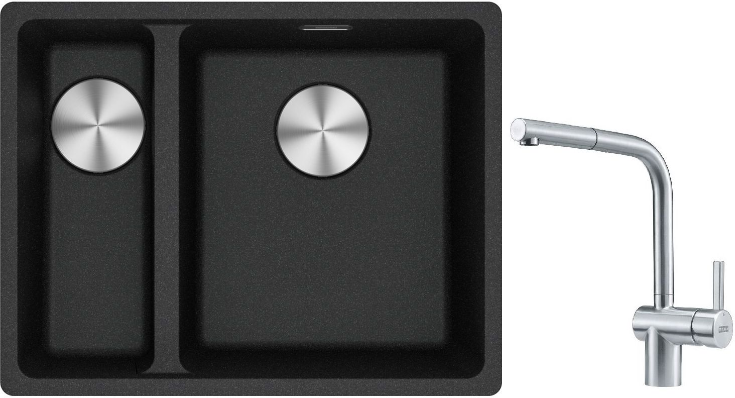 Franke Maris MRG 160-34-15 zlewozmywak 55x43 cm Fragranite onyx z baterią kuchenną Atlas stal szlachetna (1250687269, 1150521439)