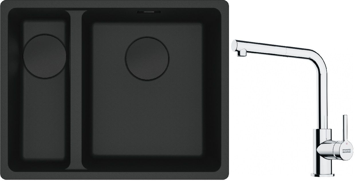 Franke Maris MRG 160-34-15SBL zlewozmywak 52x40 cm Fragranite czarny mat z baterią kuchenną Lina chrom (1250697756, 1150712420)