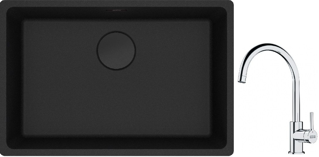Franke Maris MRG 110-62 zlewozmywak 62x40 cm Fragranite czarny mat z baterią kuchenną Lina chrom (1250697758, 1150693228)