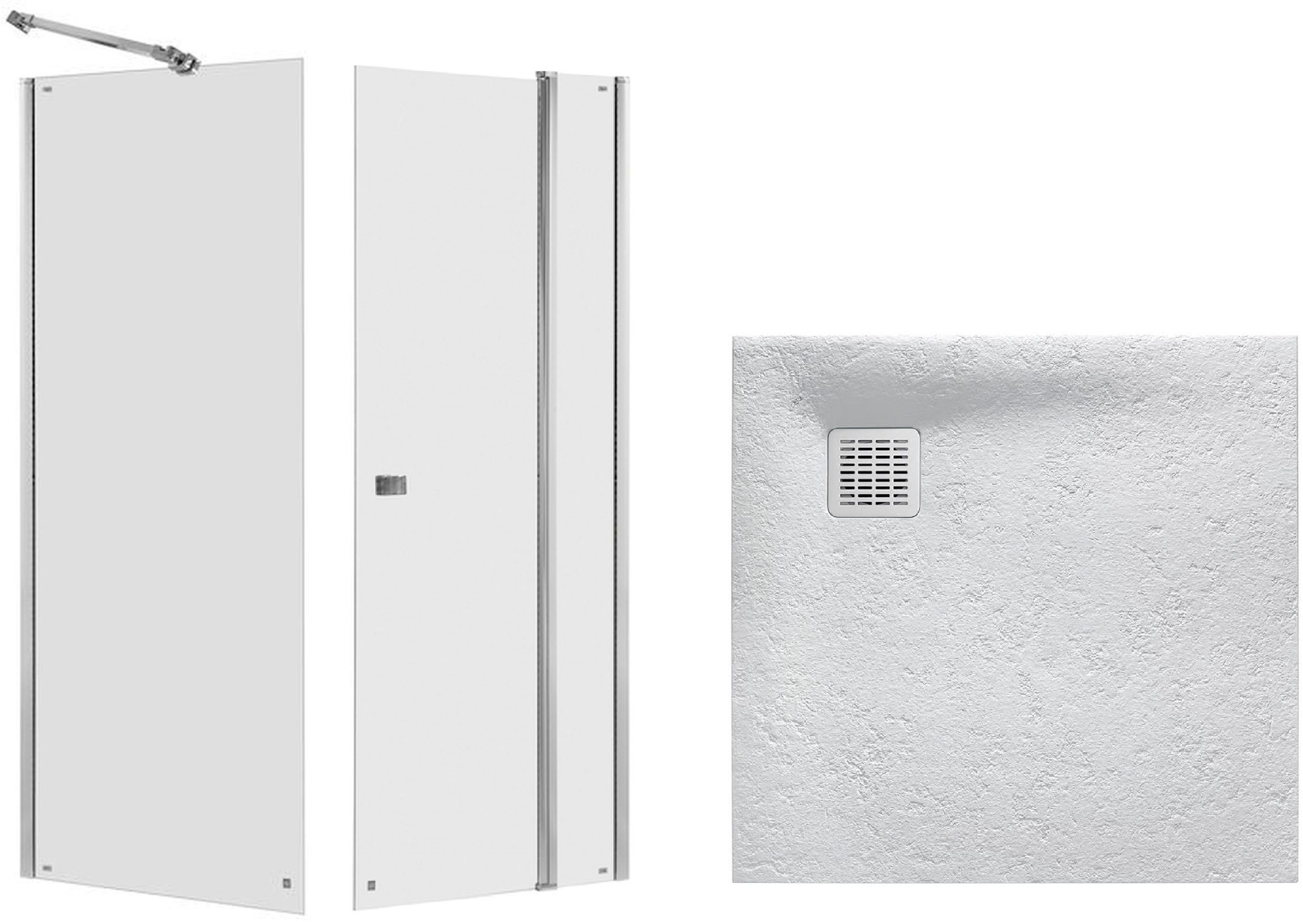 Zestaw Roca Capital kabina prysznicowa 90x90 cm kwadratowa MaxiClean z brodzikiem Terran perłowy (AM4609012M, AM4409012M, AP10338438401630)