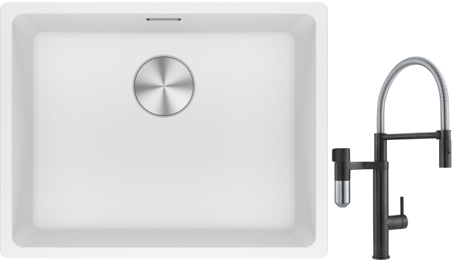 Franke Maris MRG 110-52 zlewozmywak 52x40 cm Fragranite biały polarny z baterią kuchenną Vital Semi-Pro czarny mat/stal (1250687255, ...