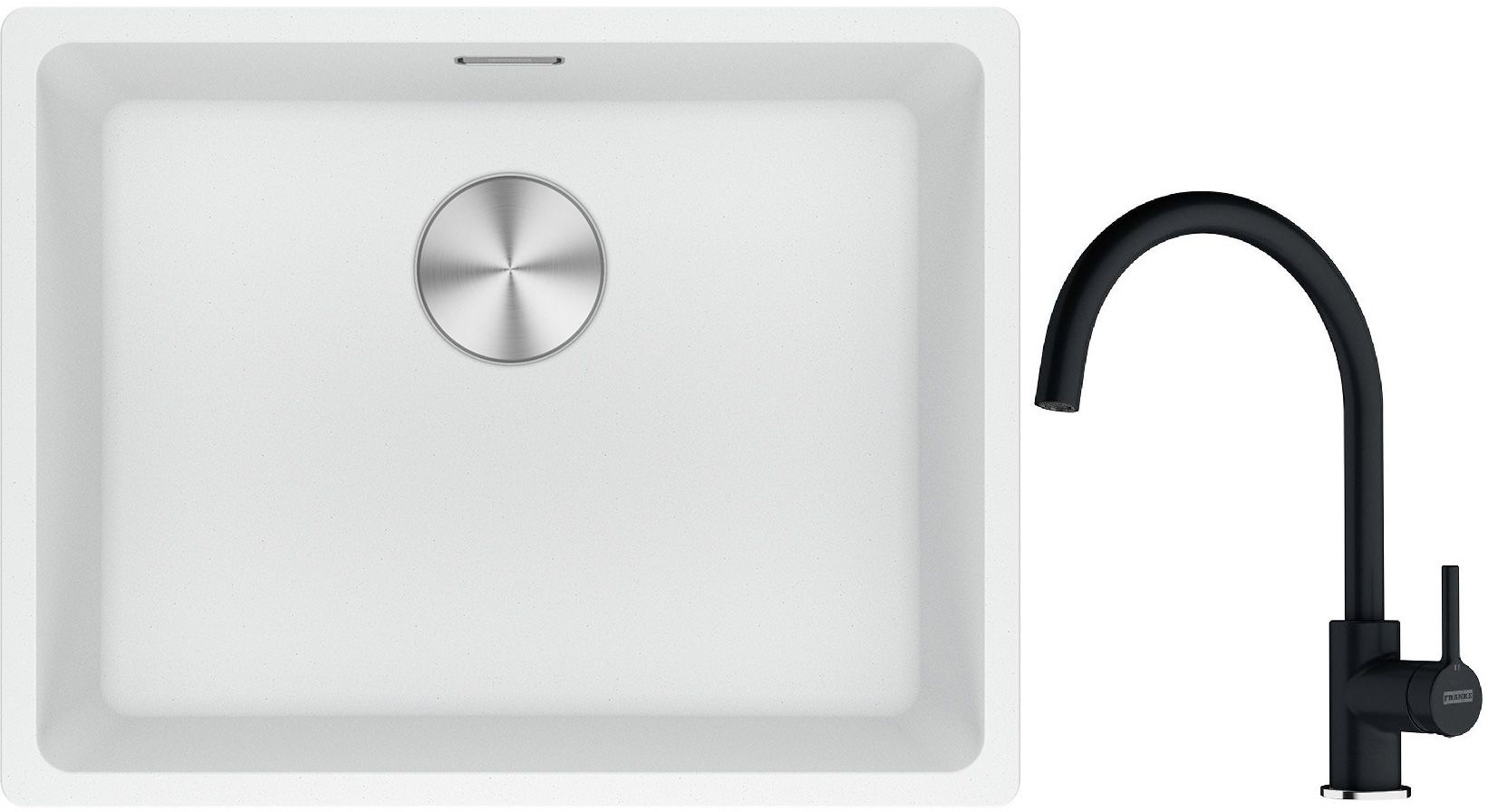 Franke Maris MRG 110-52 zlewozmywak 52x40 cm Fragranite biały polarny z baterią kuchenną Lina onyx (1250687255, 1150626020) - Wysyłka w 24h