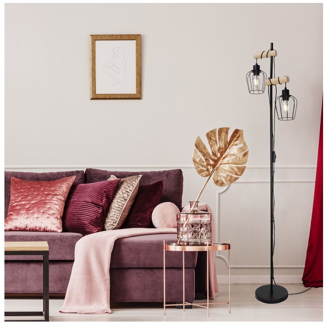 Rabalux Fabian lampa stojąca 2x40W czarny/drewno 5246