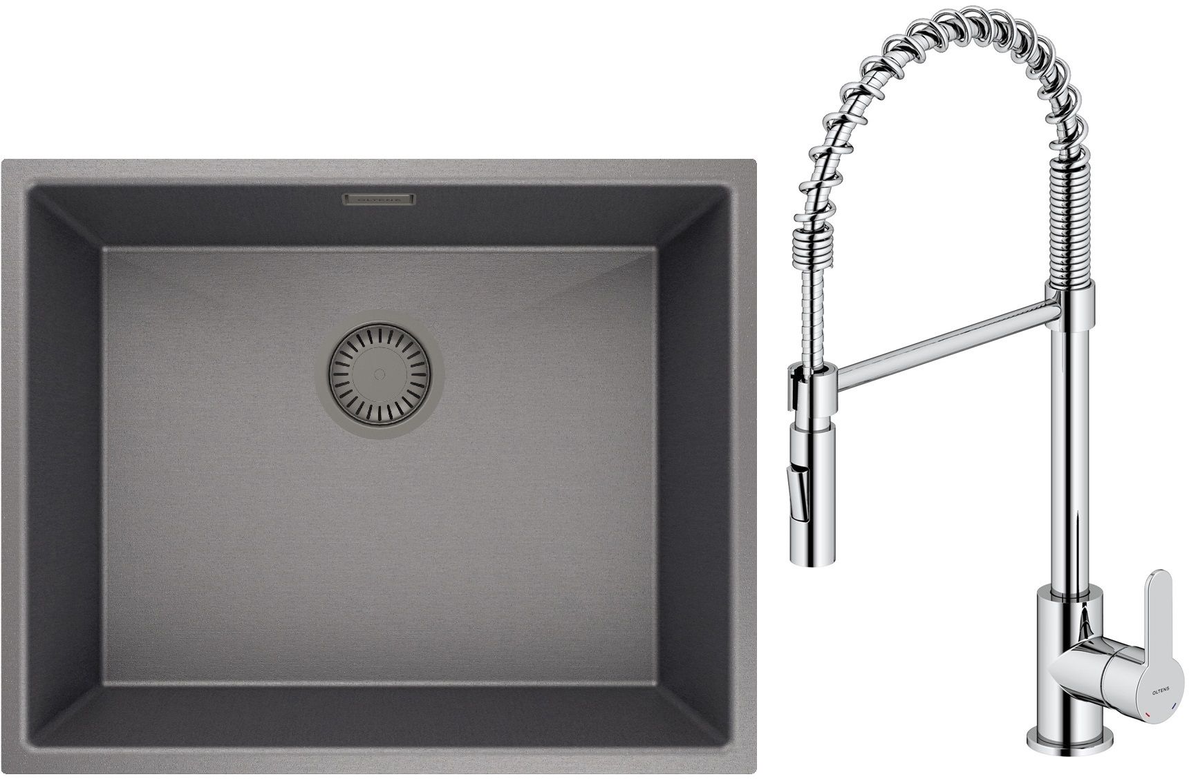 Zestaw Oltens Stalvask zlewozmywak stalowy 54x44 cm z baterią kuchenną Duf czarny/chrom (71101300, 35203100) - Wysyłka w 24h