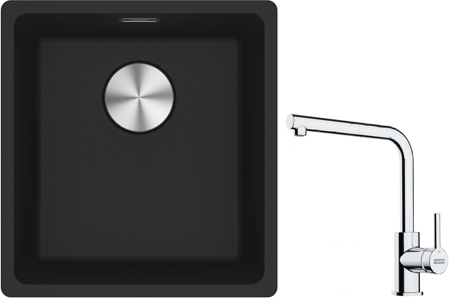 Franke Maris MRG 110-37 zlewozmywak 40x37 cm Fragranite czarny mat z baterią kuchenną Lina chrom (1250687248, 1150712420)