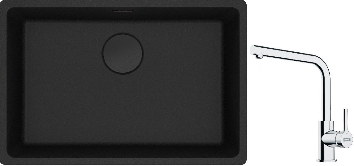 Franke Maris MRG 110-62 zlewozmywak 62x40 cm Fragranite czarny mat z baterią kuchenną Lina chrom (1250697758, 1150693230)