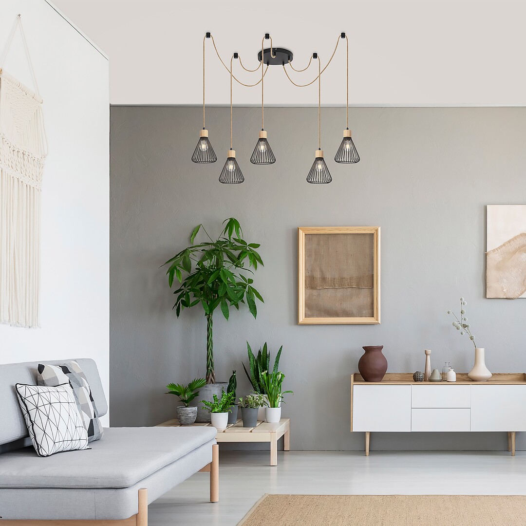 Rabalux Farfalle lampa wisząca 5x40W czarny/drewno 3150