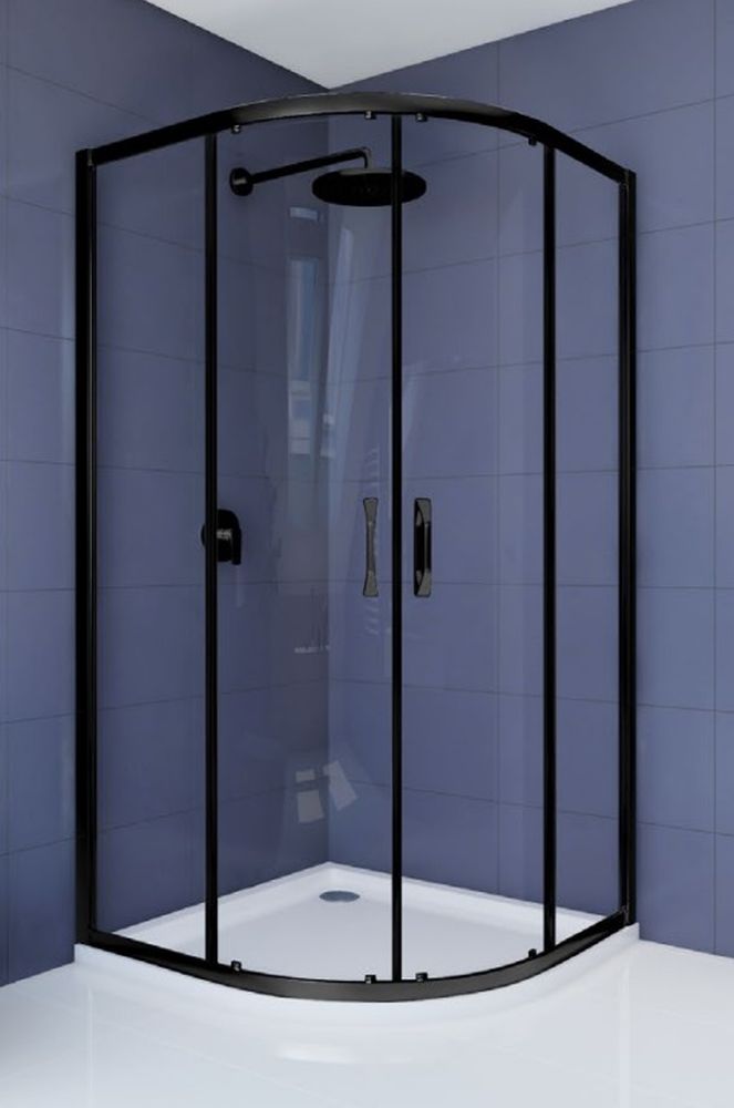 Hüppe Ena 2.0 Black Edition 1/4 koła kabina prysznicowa 90x90 cm półokrągła czarny mat/szkło przezroczyste Anti-Plaque 140612.123.322
