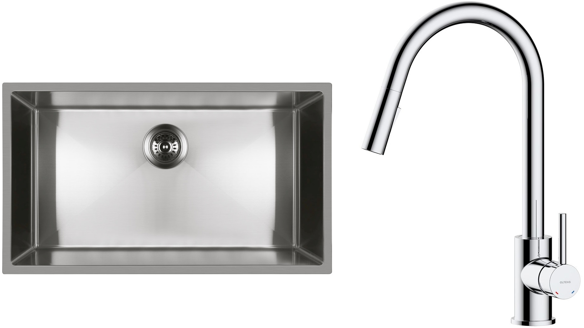 Zestaw Oltens Stalvask zlewozmywak stalowy 76x44 cm z baterią kuchenną Litla stal polerowana/chrom (71102100, 35204100) - Wysyłka w 24h
