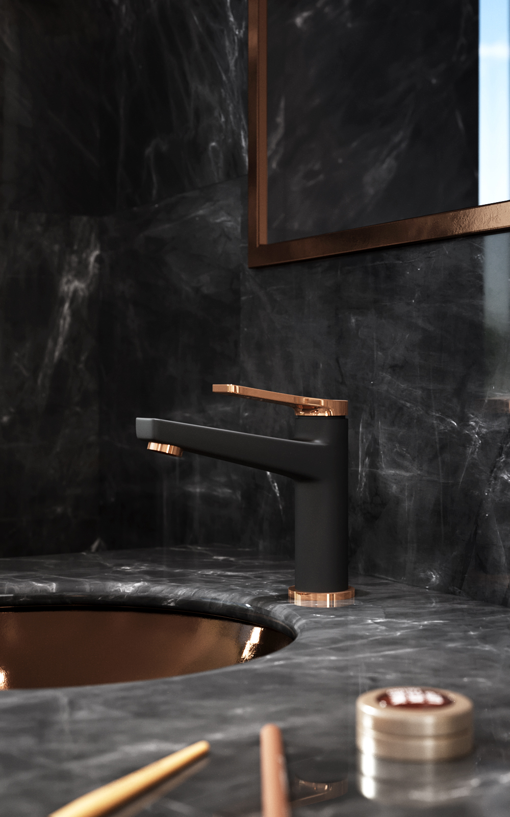 FDesign Seppia bateria umywalkowa stojąca różowe złoto/czarny mat FD1-SPA-2-25 - Wysyłka w 24h