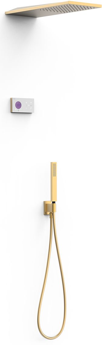 Tres Shower Technology zestaw prysznicowy podtynkowy termostatyczny z deszczownicą biały/złoty mat 09286551OM