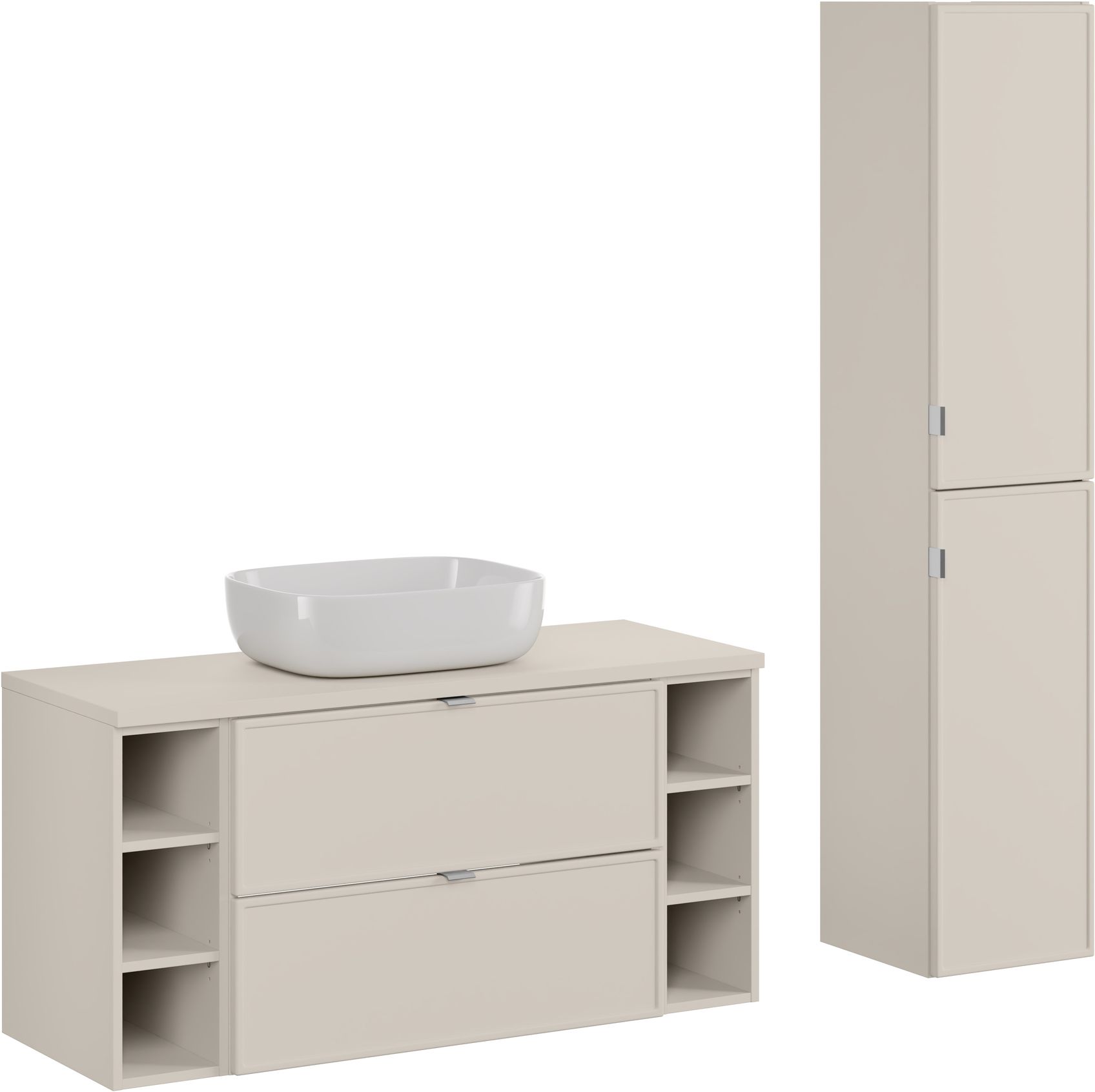 Zestaw Comad Bella Cashmere szafka 120 cm podumywalkowa wisząca kaszmir z blatem, umywalką i szafką boczną SET-BC B CASHMERE 120CM UN ...