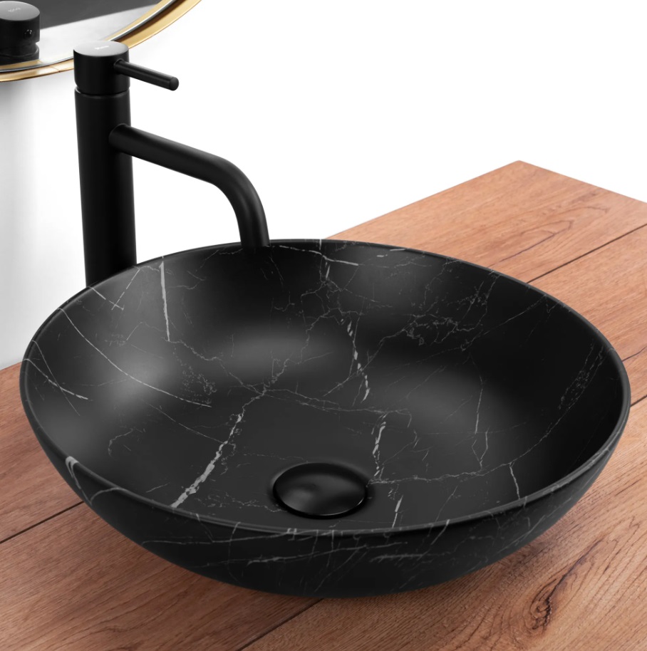 Rea Fibo Black Matt umywalka 40,5 cm nablatowa okrągła czarny mat REA-U3301 - Wysyłka w 24h