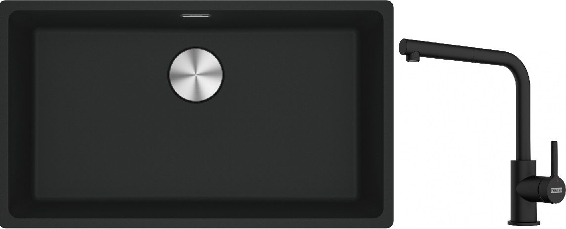 Franke Maris MRG 110-72 zlewozmywak 72x40 cm Fragranite czarny mat z baterią kuchenną Lina czarny mat (1250687260, 1150712435)