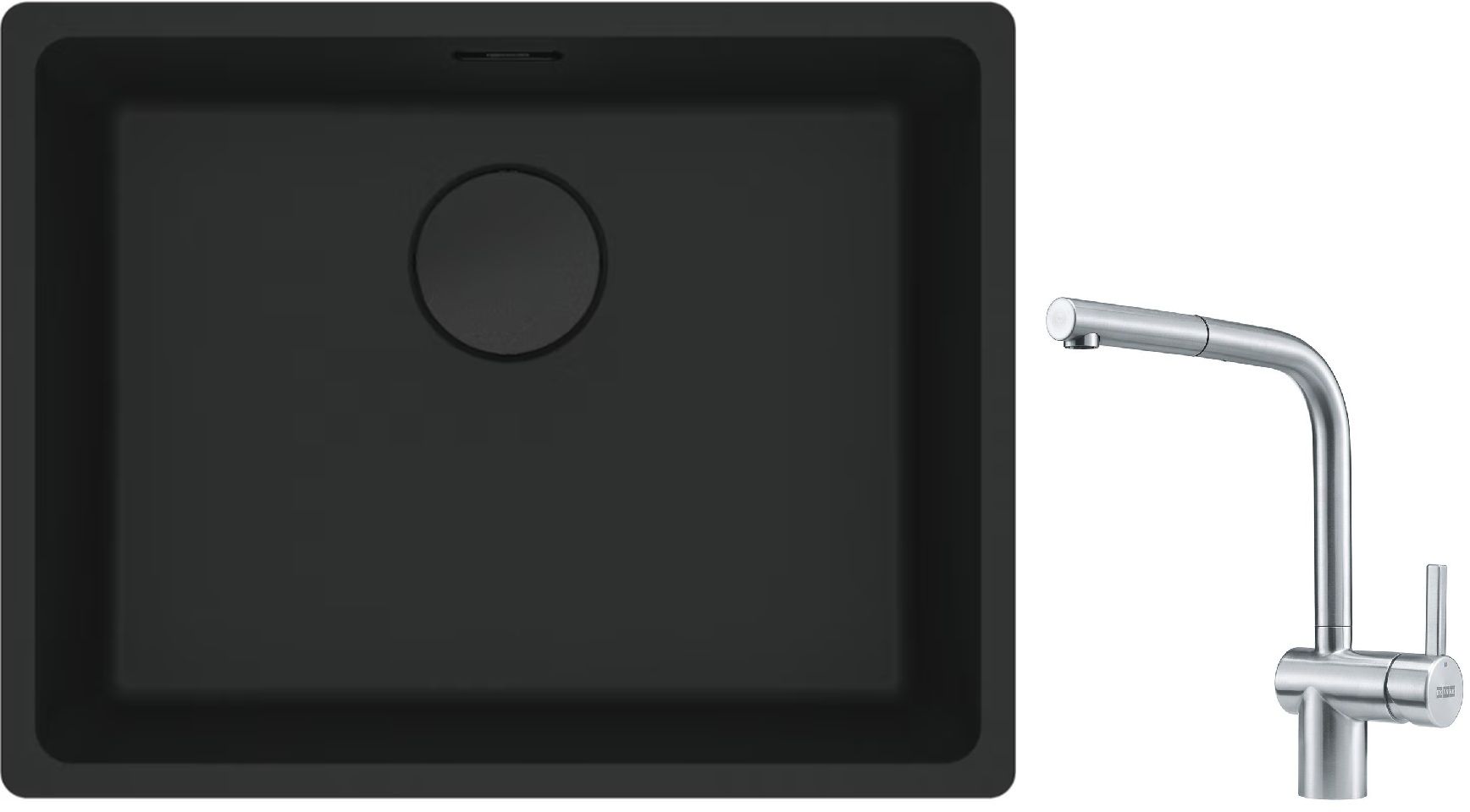 Franke Maris MRG 110-52 zlewozmywak 52x40 cm Fragranite czarny mat z baterią kuchenną Atlas stal szlachetna (1250697759, 1150521439)