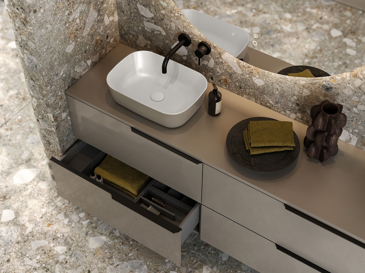 Elita Reni umywalka 45,5x32,5 cm prostokątna nablatowa biały połysk/fume mat RE040460896140