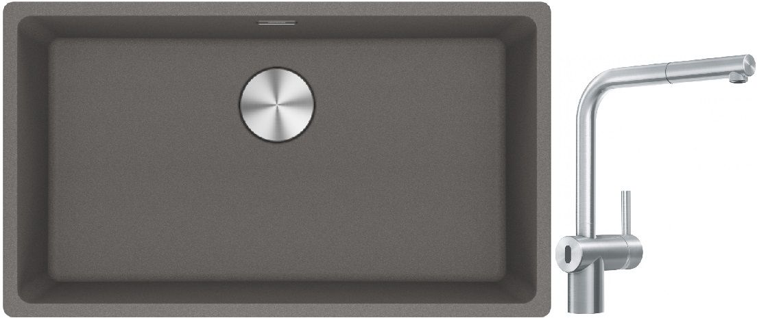 Franke Maris MRG 110-72 zlewozmywak 72x40 cm Fragranite kamienny szary z baterią kuchenną Atlas Neo Sensor stal szlachetna (1250687262, ...