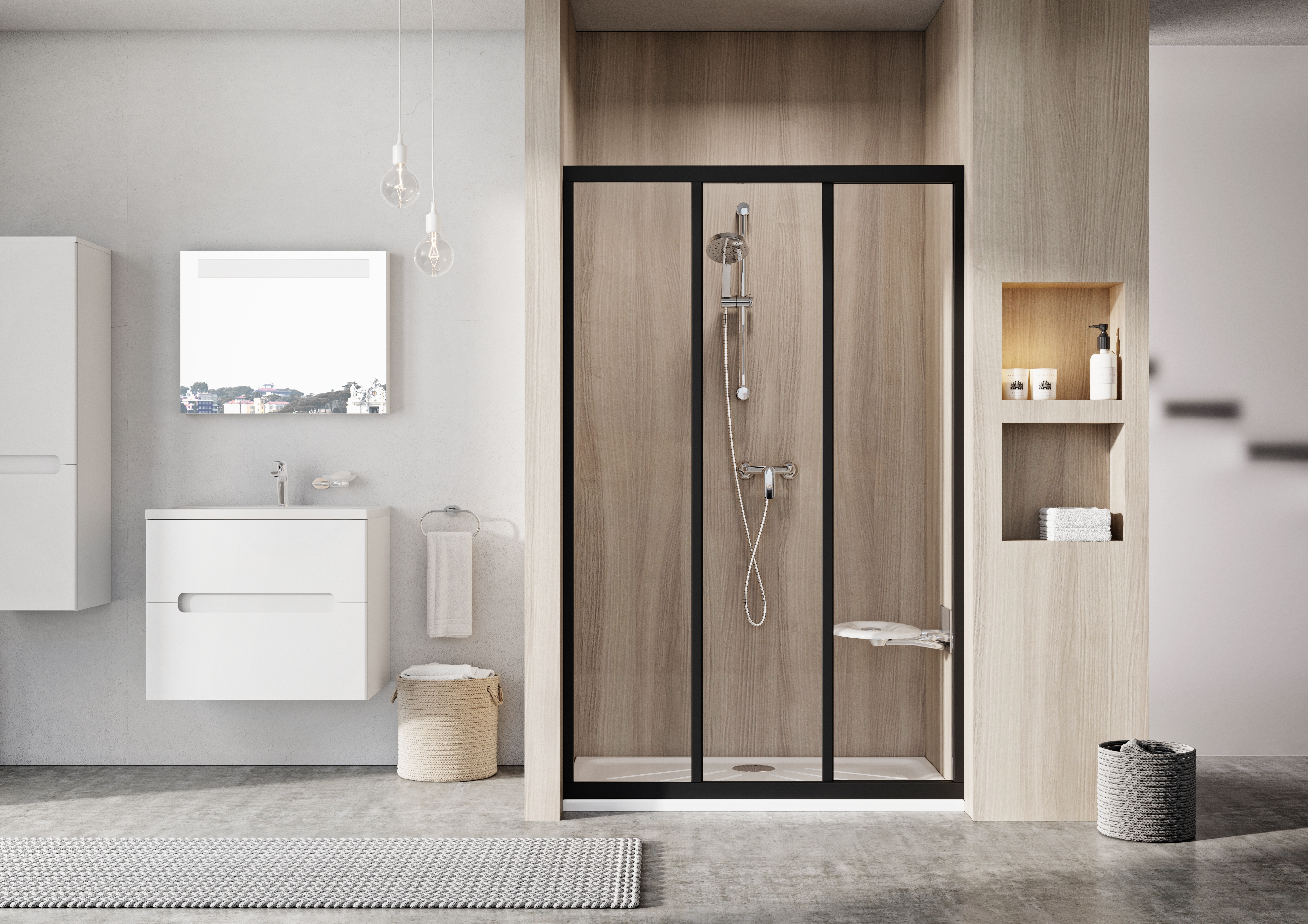 Ravak Supernova drzwi prysznicowe 120 cm rozsuwane czarny mat/szkło przezroczyste 00VG03R2Z1