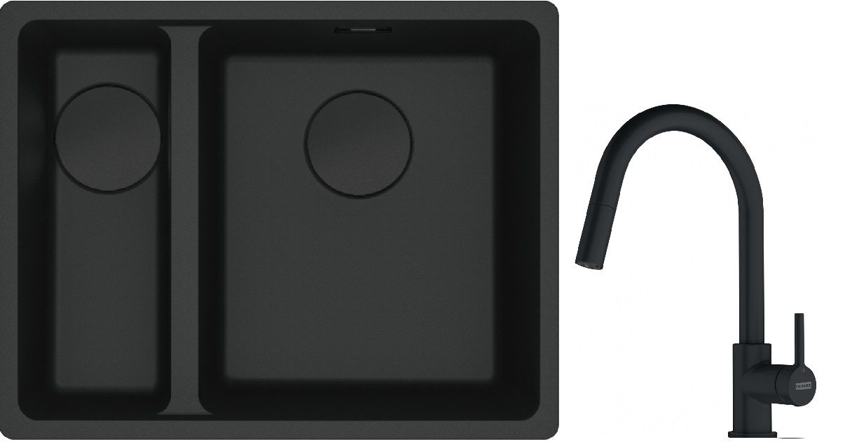 Franke Maris MRG 160-34-15SBL zlewozmywak 52x40 cm Fragranite czarny mat z baterią kuchenną Lina czarny mat (1250697756, 1150626053) - Wysyłka w 24h
