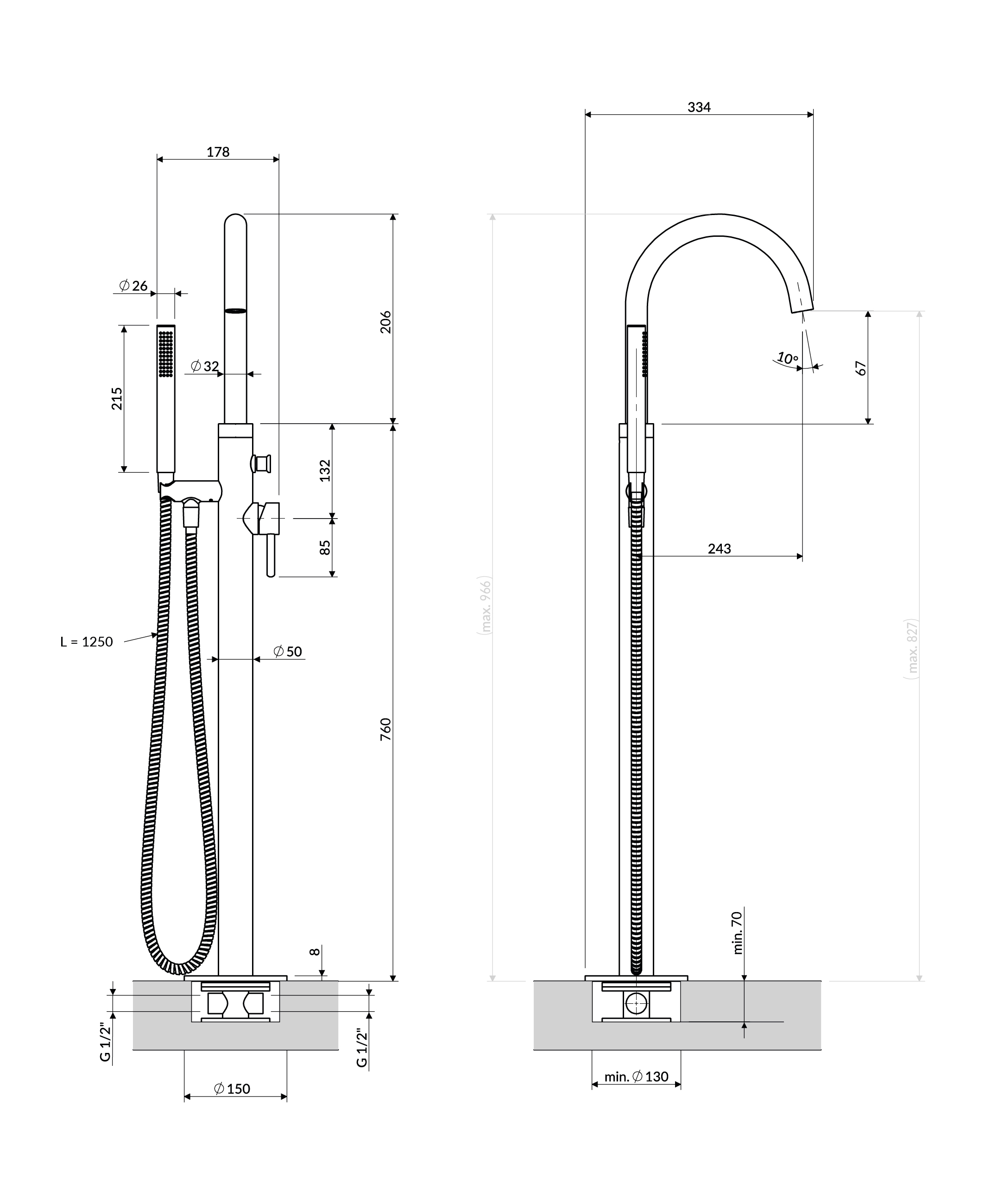 Omnires Y bateria wannowo-prysznicowa wolnostojąca miedź szczotkowana Y1233-SCPB