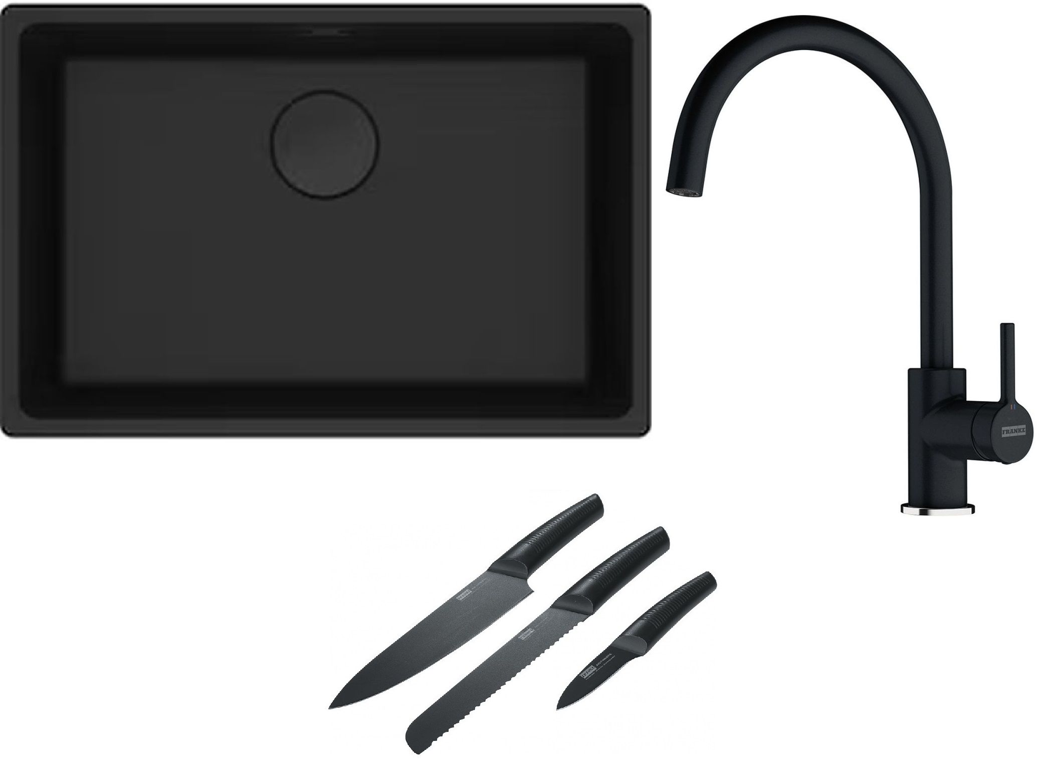 Franke Maris MRG 110-62 zlewozmywak 62x40 cm Fragranite czarny mat z baterią kuchenną Lina onyx (1250697758, 1150626020) - Wysyłka w 24h