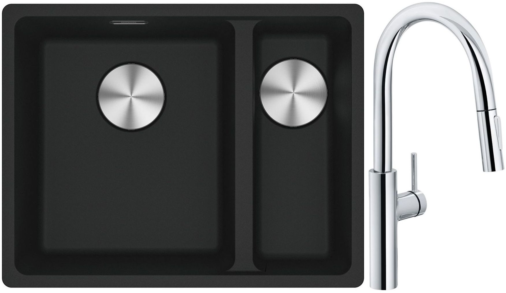 Franke Maris MRG 160-34-15SBR zlewozmywak 52x40 cm Fragranite czarny mat z baterią kuchenną Pescara L Slide-In chrom (1250687264, ...