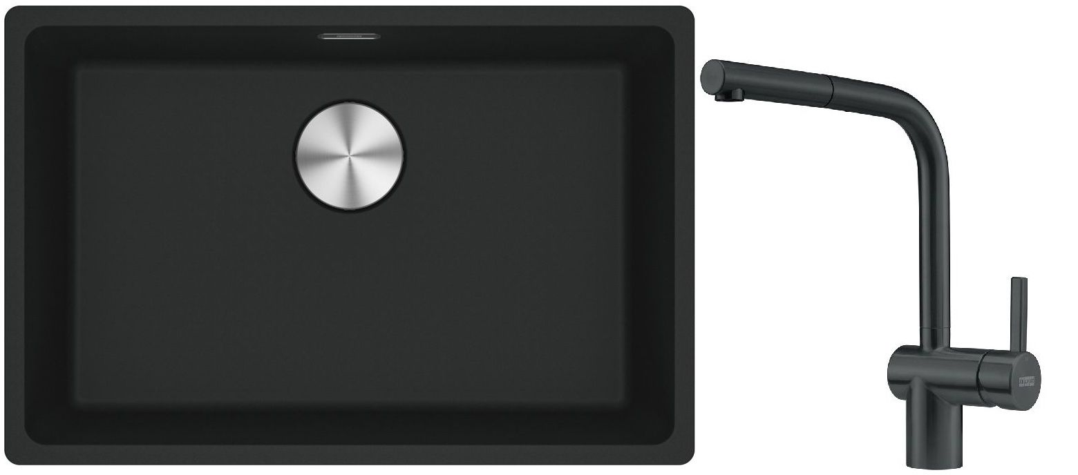 Franke Maris MRG 110-62 zlewozmywak 62x40 cm Fragranite czarny mat z baterią kuchenną Atlas czarna stal szlachetna (1250687256, ...