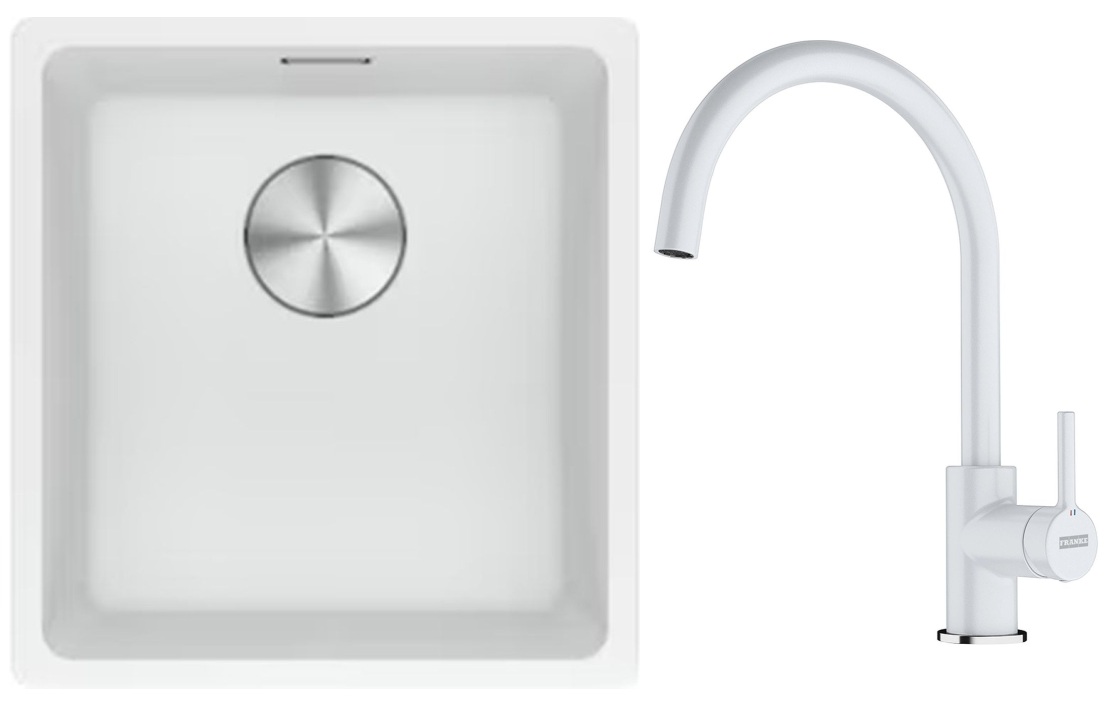 Franke Maris MRG 110-37 zlewozmywak 40x37 cm Fragranite z baterią kuchenną Lina biały polarny (1250687251, 1150626024)