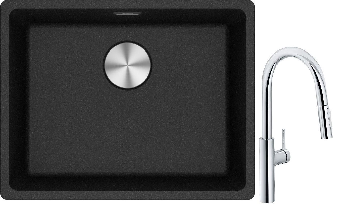 Franke Maris MRG 110-52 zlewozmywak 52x40 cm Fragranite onyx z baterią kuchenną Pescara L Slide-In chrom (1250687253, 1150538940) - Wysyłka w 24h