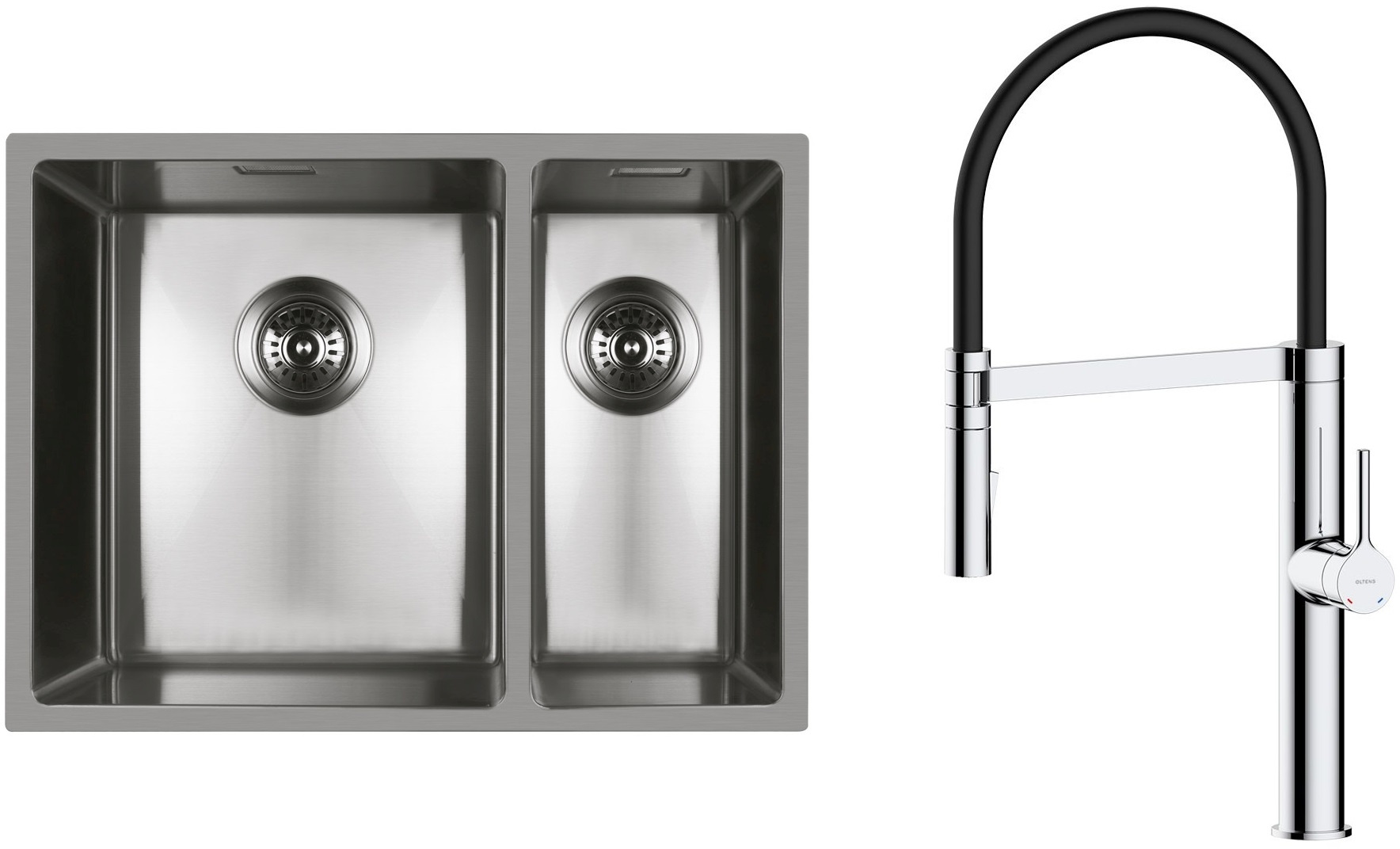Zestaw Oltens Stalvask zlewozmywak stalowy 58x44 cm z baterią kuchenną Borga stal polerowana/chrom/czarny (71200100, 35207100) - Wysyłka w 24h