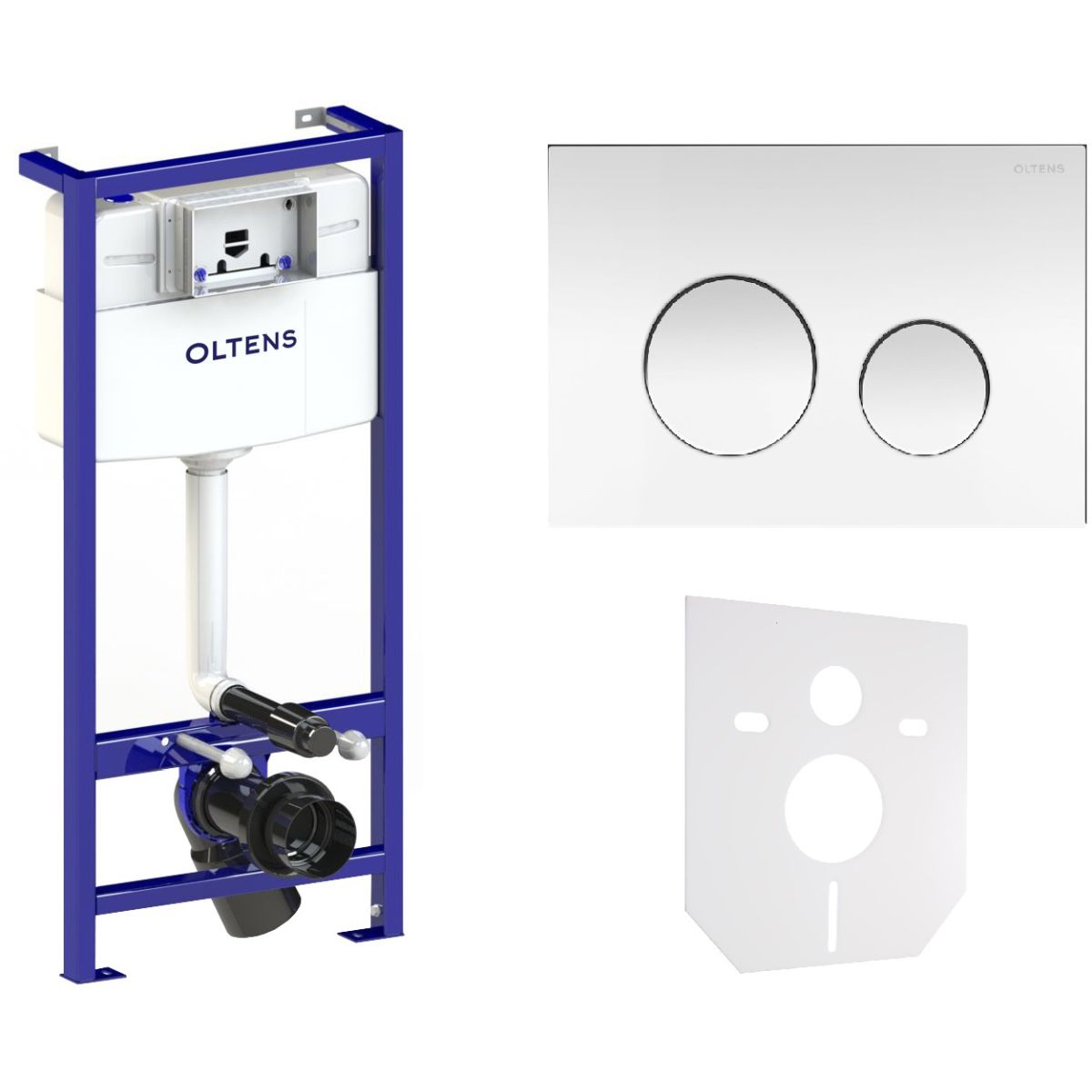 Zestaw Oltens Triberg stelaż podtynkowy z przyciskiem spłukującym chrom błyszczący (50001000, 57102100, 49301000) - Wysyłka w 24h