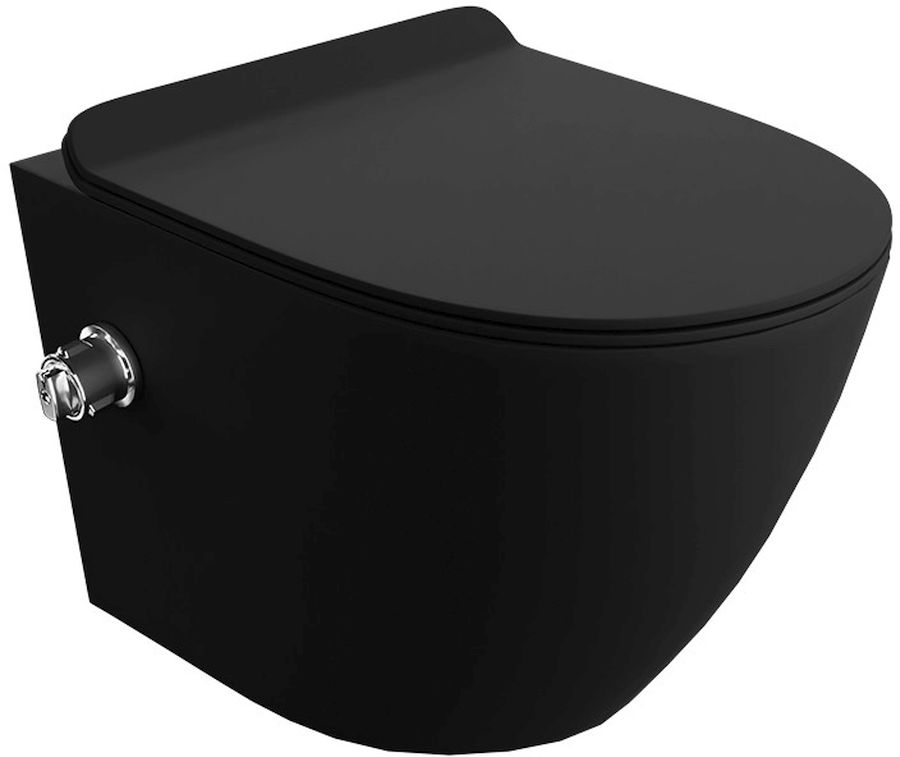LaVita Salto miska WC wisząca bez kołnierza z funkcją bidetu i deską wolnoopadającą czarny mat