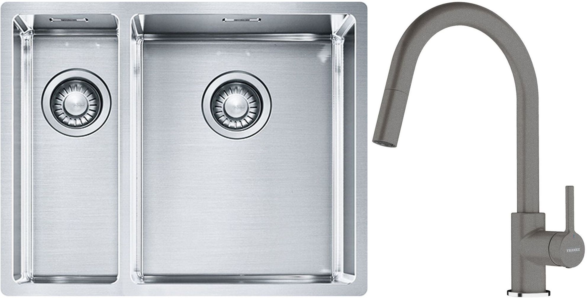Franke Box BXX 260/160-34-16 zlewozmywak 56x45 cm stalowy z baterią kuchenną Lina kamienny szary (1270369916, 1150626057) - Wysyłka w 24h