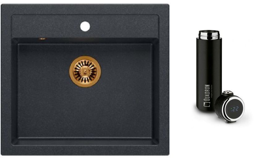 Zestaw Quadron Bill 110 zlewozmywak black diamond/elementy miedziane z kubkiem termicznym 420 ml (HCQB6054U8PVDC1, M0051) - Wysyłka w 24h