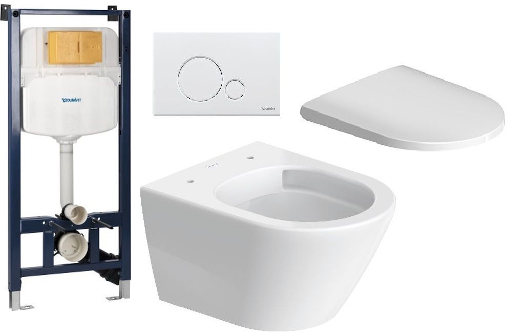 Zestaw Duravit D-Neo Compact miska WC Rimless WonderGliss z deską wolnoopadającą i stelaż podtynkowy DuraSystem z przyciskiem białym ... - Wysyłka w 