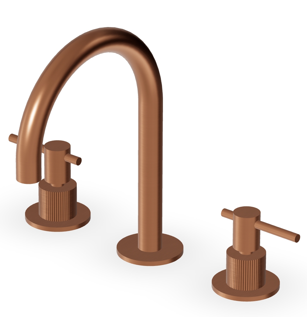 Zucchetti Helm bateria umywalkowa stojąca 3-otworowa miedź szczotkowana/radełkowanie pionowe ZHL515.XP91G2