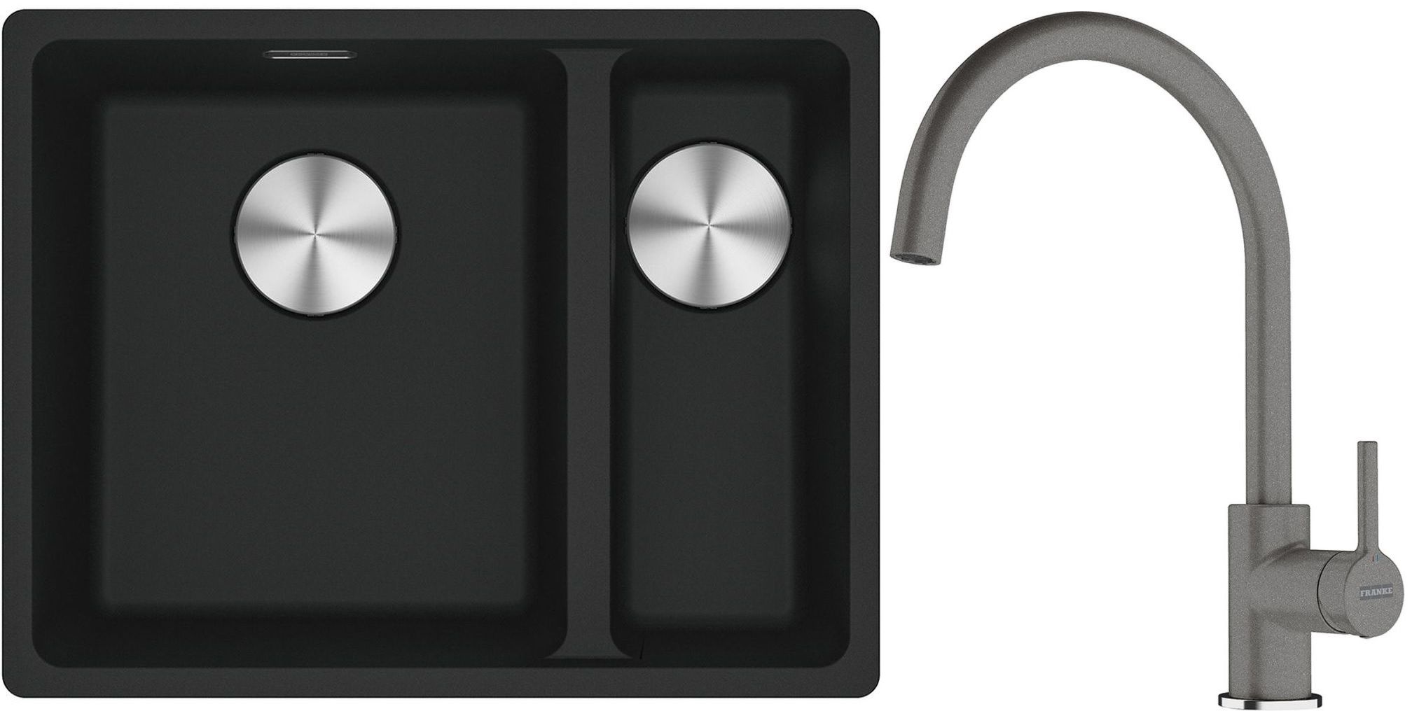 Franke Maris MRG 160-34-15SBR zlewozmywak 52x40 cm Fragranite czarny mat z baterią kuchenną Lina kamienny szary (1250687264, 1150626022)