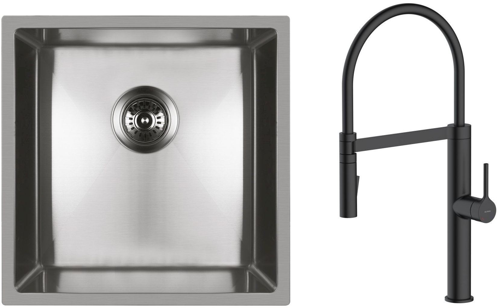 Zestaw Oltens Stalvask zlewozmywak stalowy 44x44 cm z baterią kuchenną Borga stal polerowana/czarny mat (71100100, 35207300) - Wysyłka w 24h