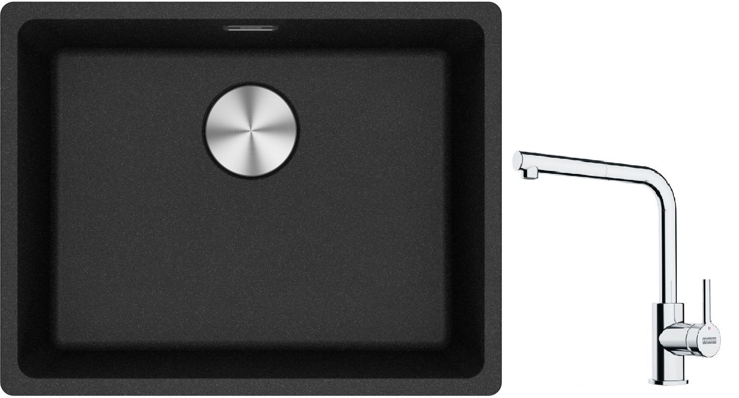 Franke Maris MRG 110-52 zlewozmywak 52x40 cm Fragranite onyx z baterią kuchenną Lina chrom (1250687253, 1150712420)