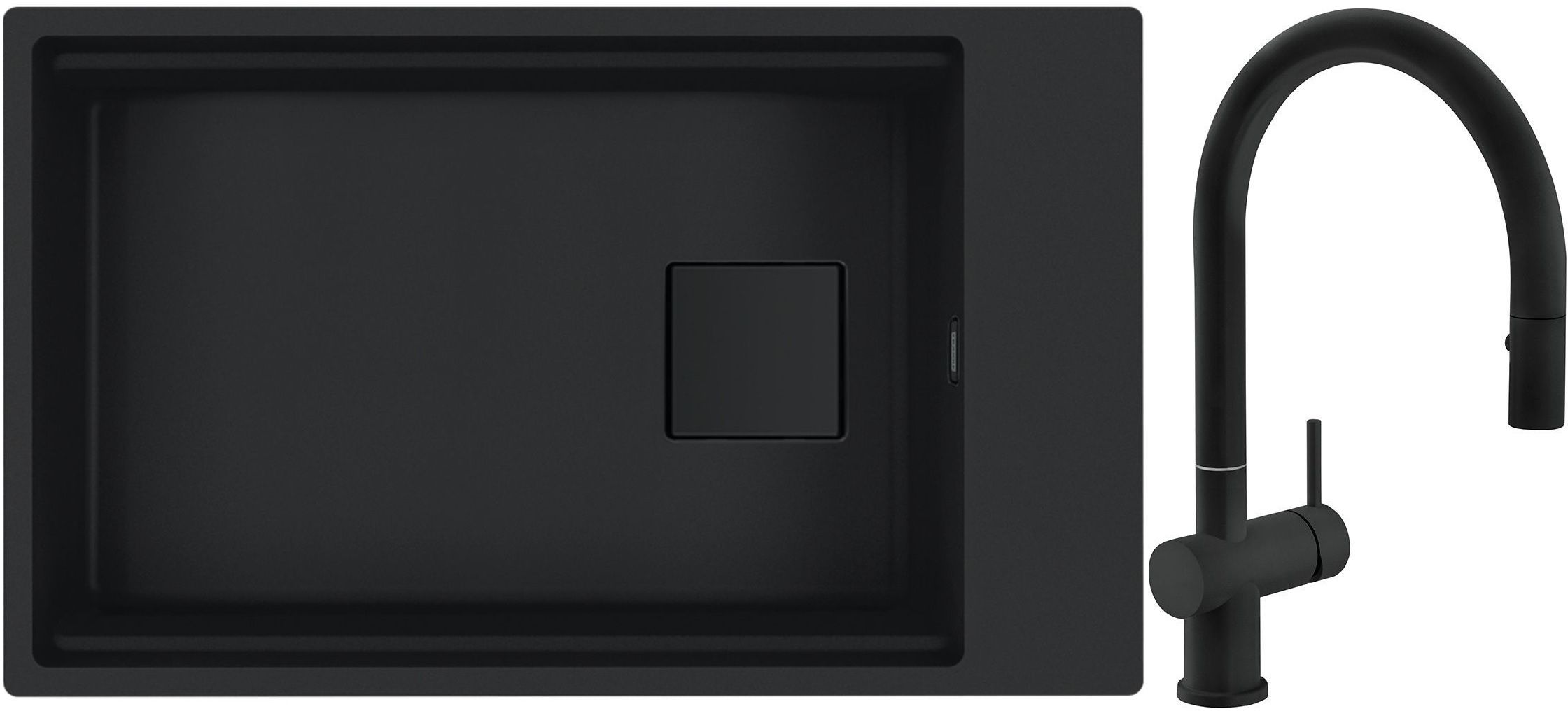 Franke Kanon KNG 110-62 zlewozmywak granitowy 76x46 cm czarny z baterią kuchenną Active Neo czarny mat (1250721161, 1150653404)