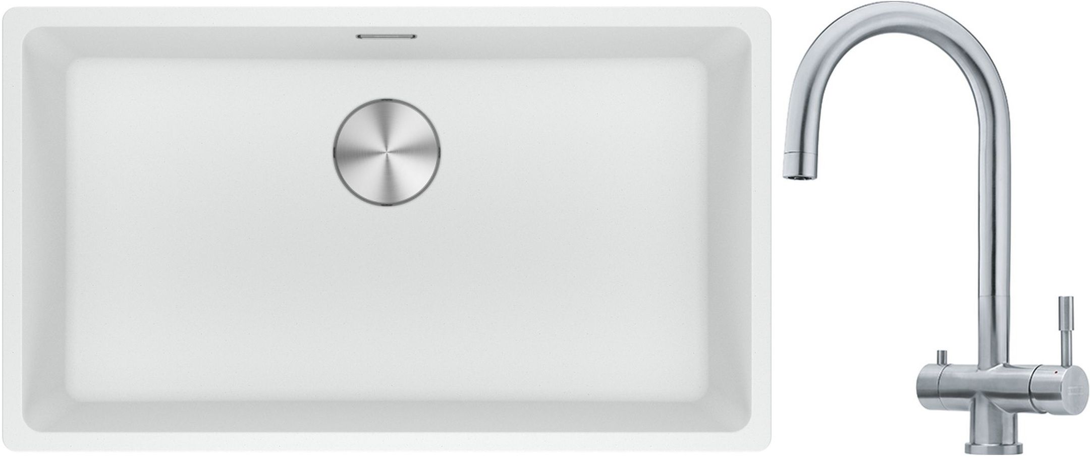 Franke Maris MRG 110-72 zlewozmywak 72x40 cm Fragranite biały polarny z baterią kuchenną Eos stal szlachetna (1250687263, 1200179979)