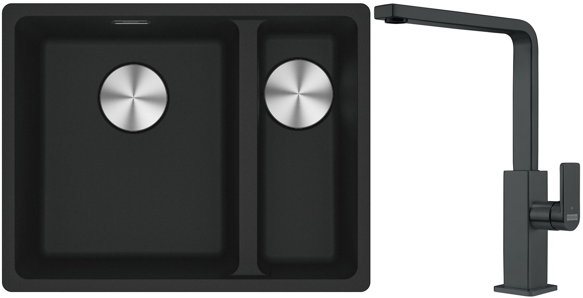 Franke Maris MRG 160-34-15SBR zlewozmywak 52x40 cm Fragranite czarny mat z baterią kuchenną Mythos czarna stal szlachetna (1250687264, ...