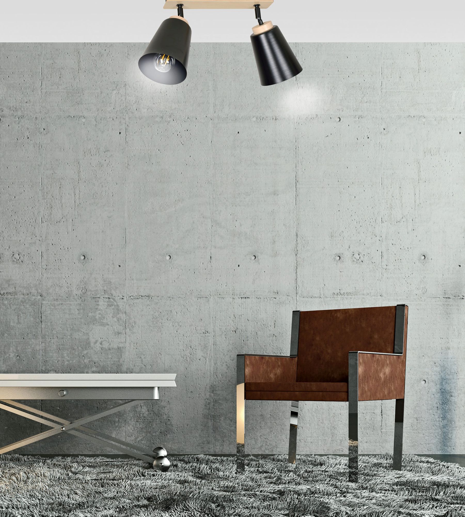 Emibig Atlas lampa podsufitowa 2x15 W czarna-drewno 725/2