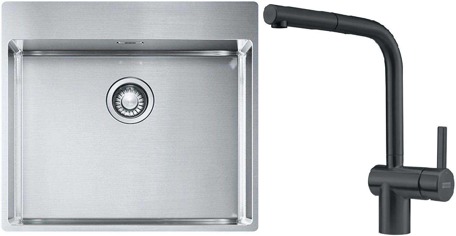 Franke Box BXX 210-54 TL zlewozmywak 57x51 cm stalowy z baterią kuchenną Atlas czarna stal szlachetna (1270369295, 1150550427)