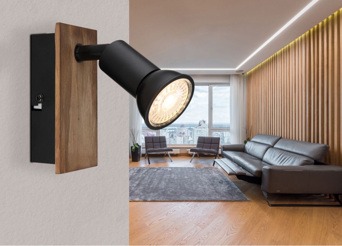 Globo Lighting Drew kinkiet 1x35W czarny mat/drewno 57998-1W