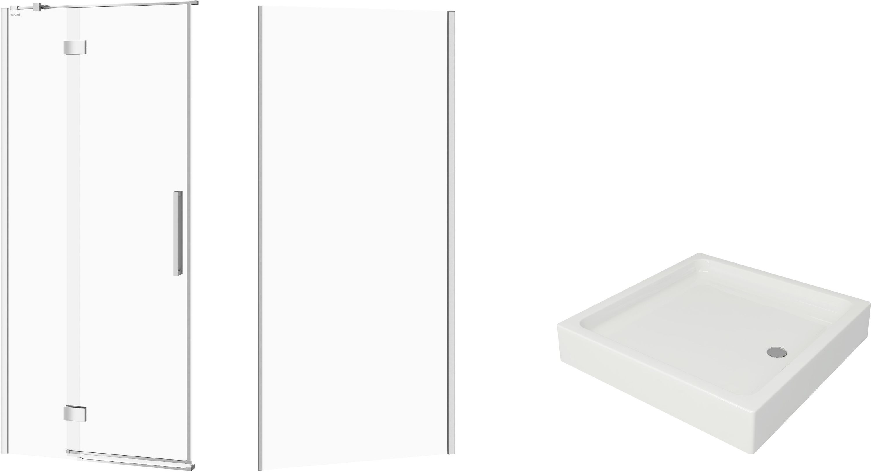 Zestaw Cersanit Crea kabina prysznicowa 90x90 cm kwadratowa lewa z brodzikiem Tako chrom/szkło przezroczyste (S159005, S159010, S204012)